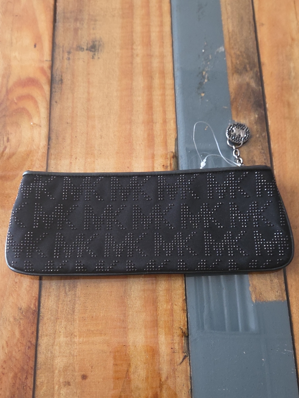 Michael Kors Black Studded MK Zip Wristlet